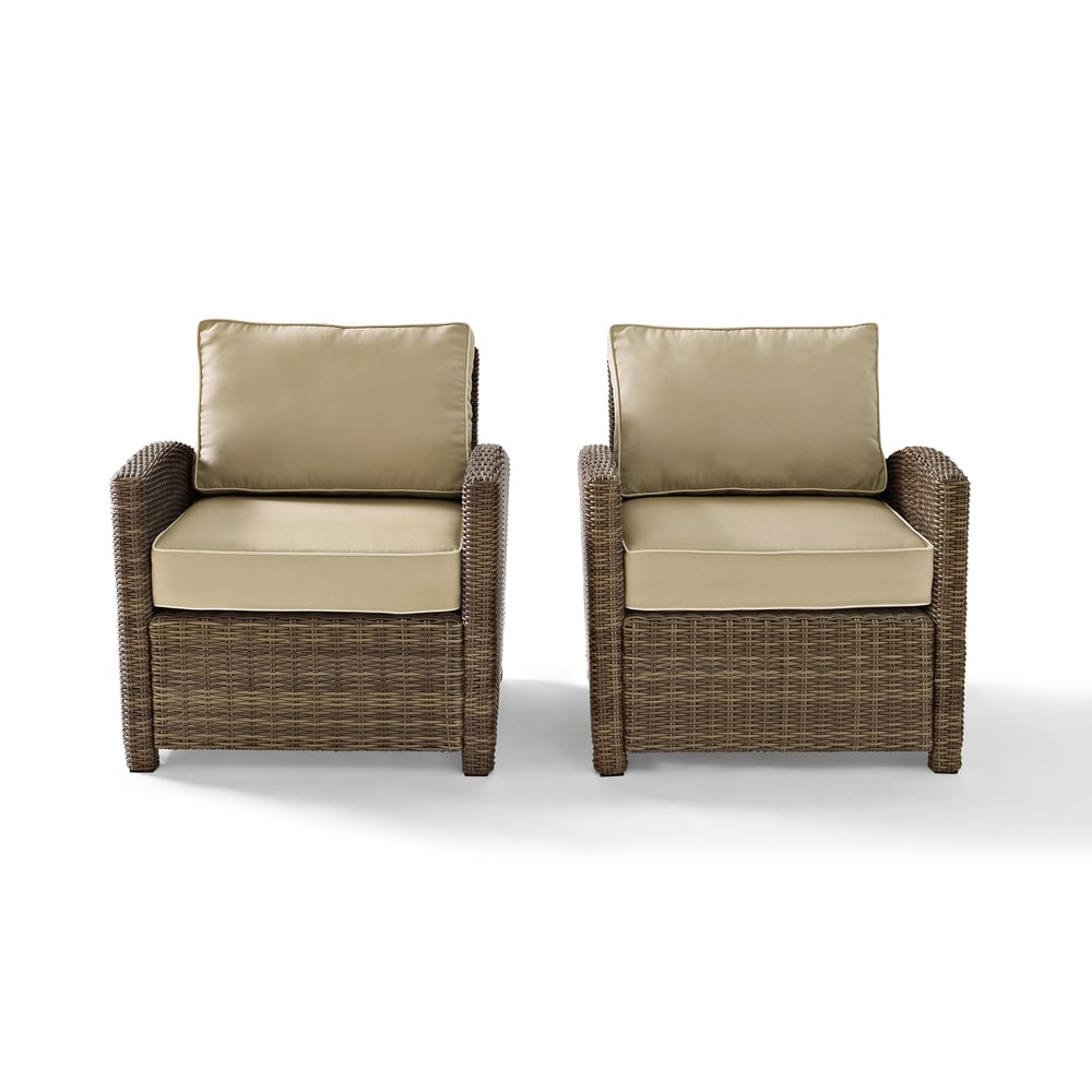 Chaises d'extérieur en osier Crosley Bradenton avec coussins sable (lot de 2)