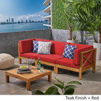 Ensemble de canapés d'extérieur 3 places en bois d'acacia Brava avec table basse et coussins par Christopher Knight Home