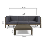 Ensemble de canapés d'extérieur 3 places en bois d'acacia Brava avec table basse et coussins par Christopher Knight Home