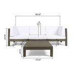 Ensemble de canapés d'extérieur 3 places en bois d'acacia Brava avec table basse et coussins par Christopher Knight Home