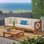 Ensemble de canapés d'extérieur 3 places en bois d'acacia Brava avec table basse et coussins par Christopher Knight Home