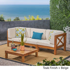 Ensemble de canapés d'extérieur 3 places en bois d'acacia Brava avec table basse et coussins par Christopher Knight Home