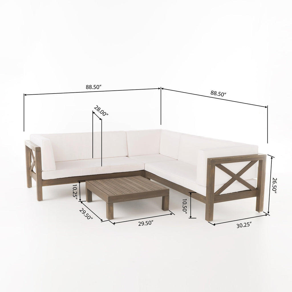 Ensemble de salon de jardin sectionnel Brava Acacia par Christopher Knight Home - 88,50 L x 88,50 l x 26,50 H