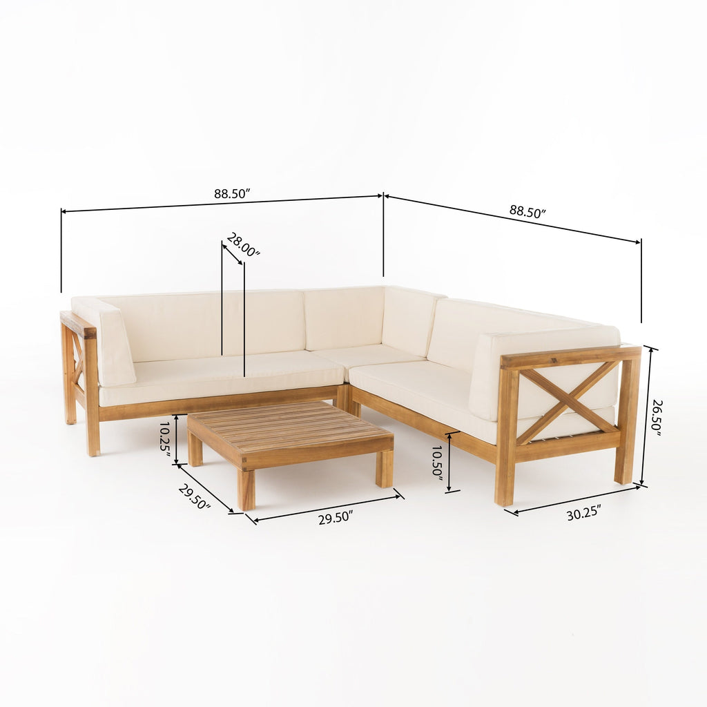 Ensemble de salon de jardin sectionnel Brava Acacia par Christopher Knight Home - 88,50 L x 88,50 l x 26,50 H