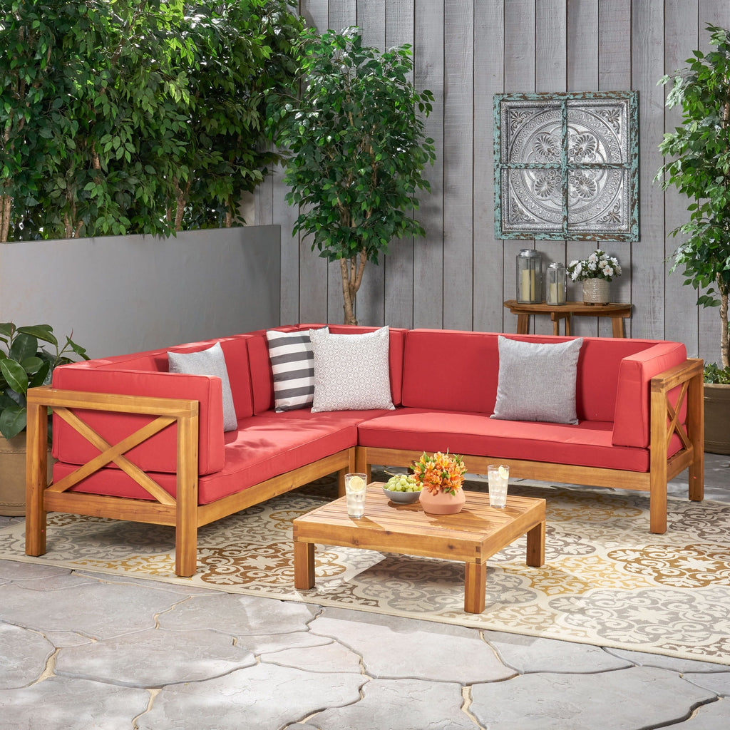 Ensemble de salon de jardin sectionnel Brava Acacia par Christopher Knight Home - 88,50 L x 88,50 l x 26,50 H