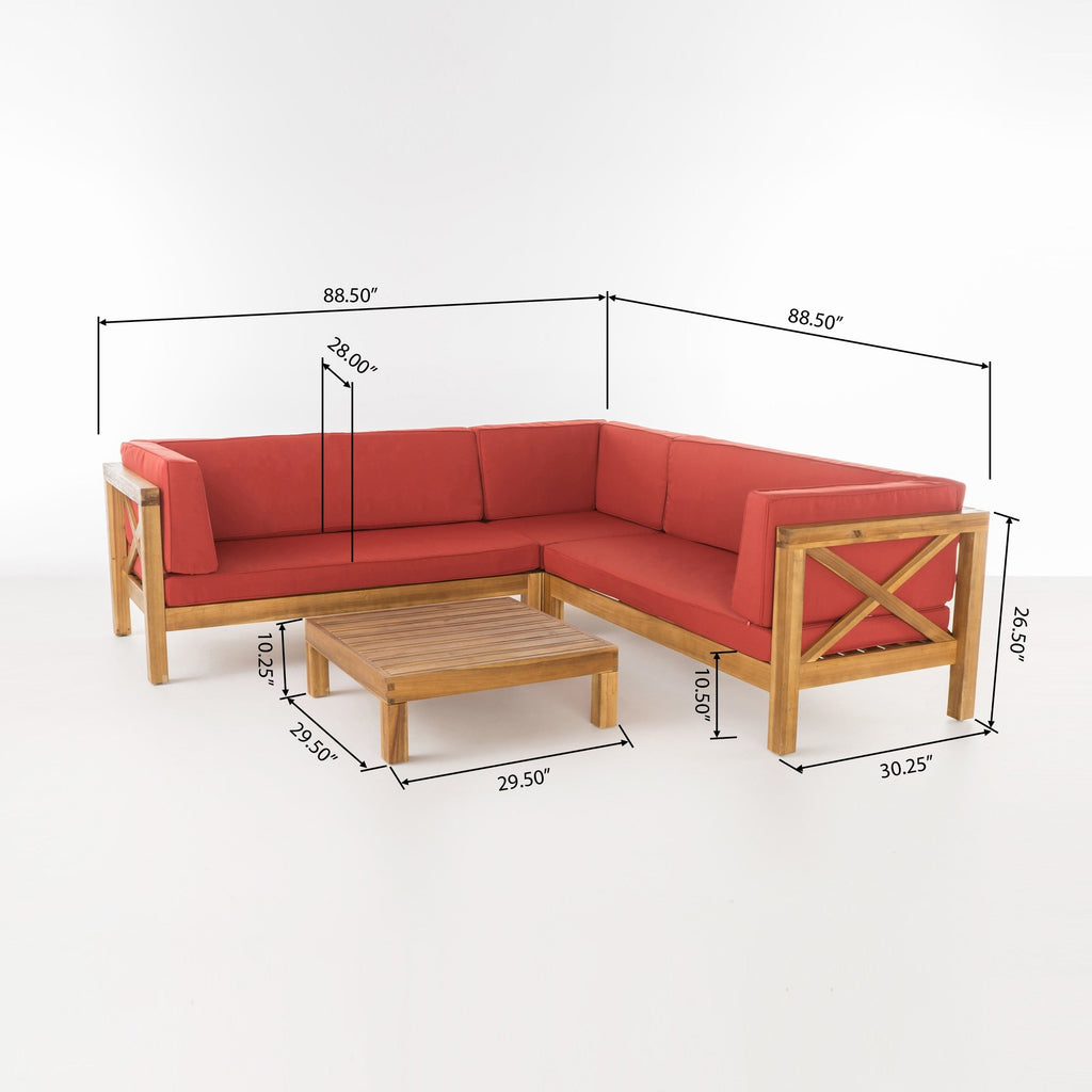 Ensemble de salon de jardin sectionnel Brava Acacia par Christopher Knight Home - 88,50 L x 88,50 l x 26,50 H
