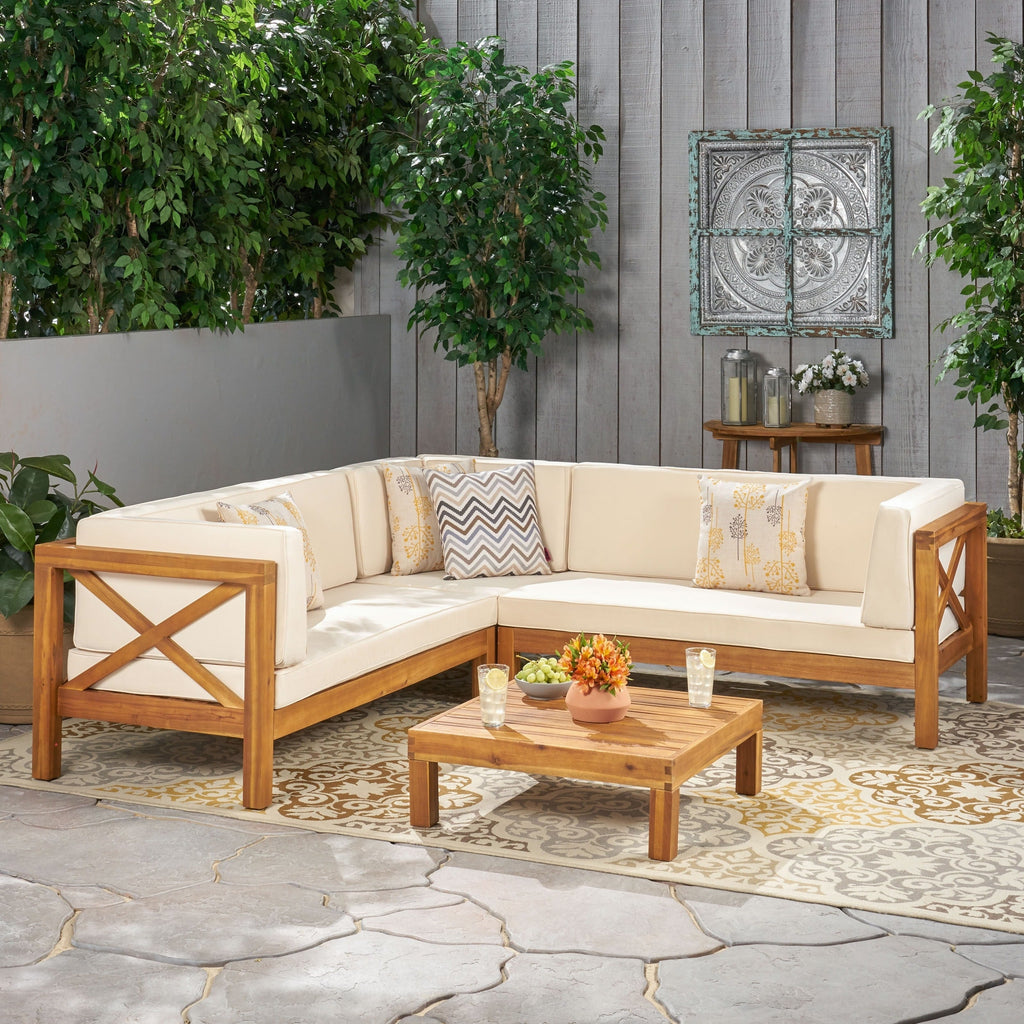 Ensemble de salon de jardin sectionnel Brava Acacia par Christopher Knight Home - 88,50 L x 88,50 l x 26,50 H
