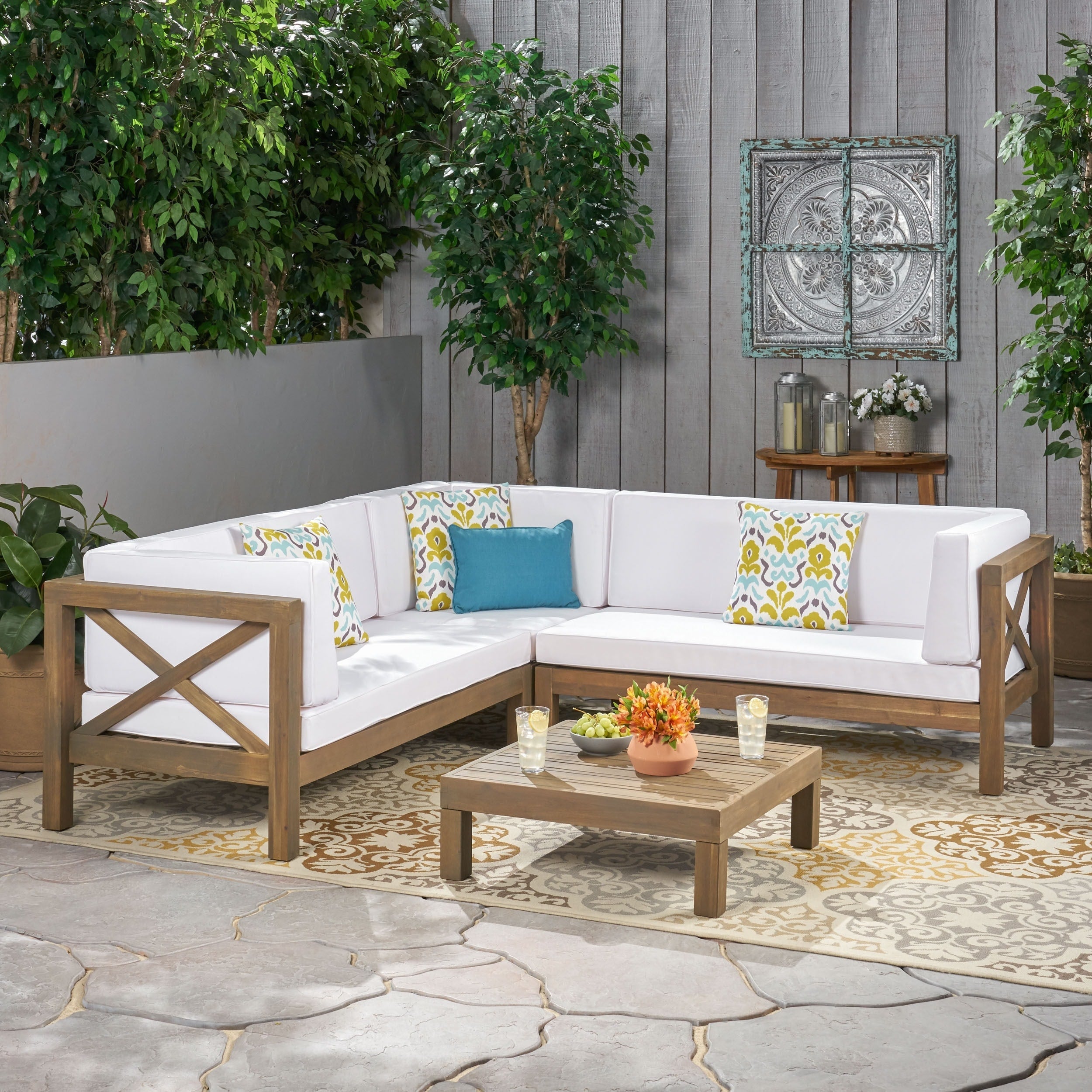 Ensemble de salon de jardin sectionnel Brava Acacia par Christopher Knight Home - 88,50 L x 88,50 l x 26,50 H
