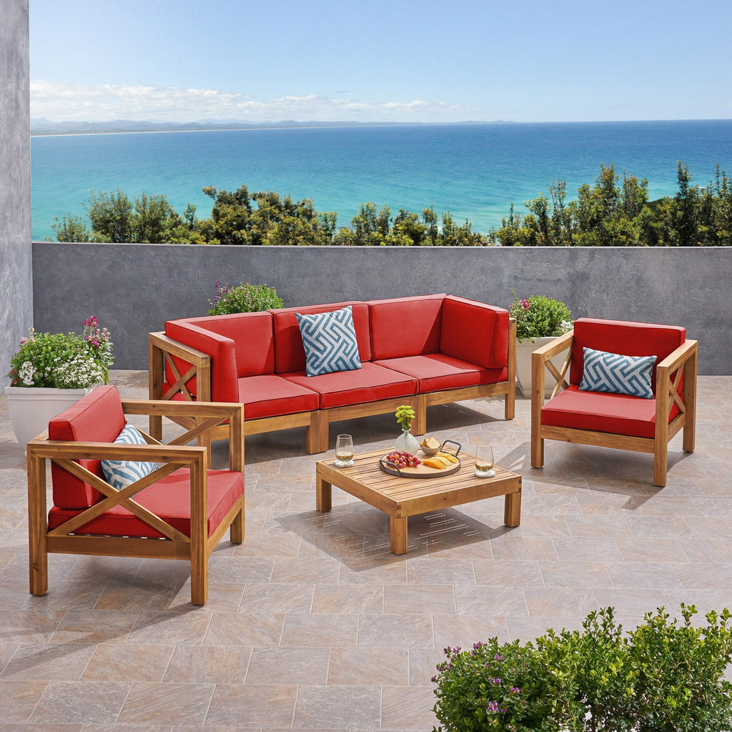 Ensemble de conversation d'extérieur Brava en bois d'acacia 6 pièces par Christopher Knight Home