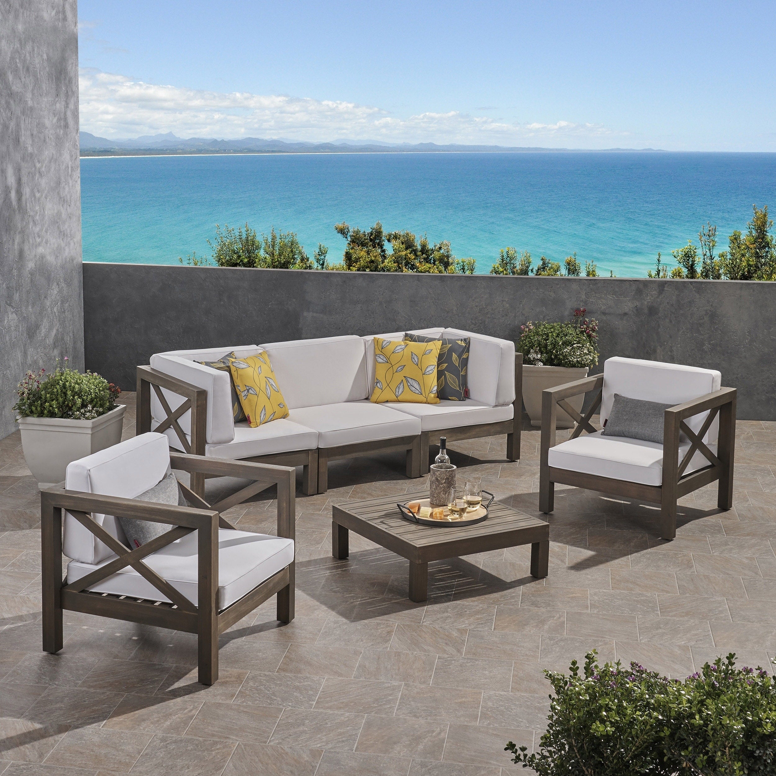 Ensemble de conversation d'extérieur Brava en bois d'acacia 6 pièces par Christopher Knight Home