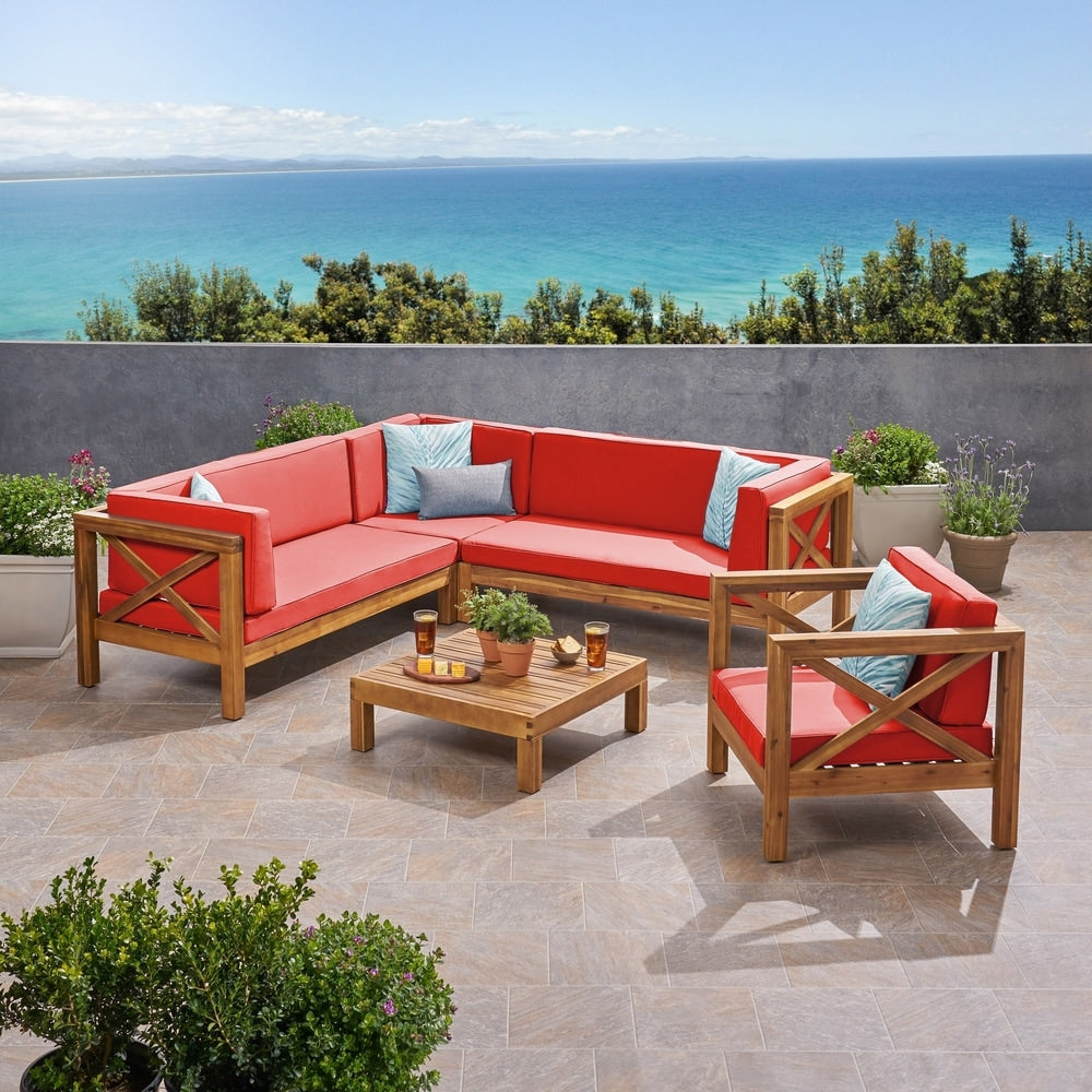 Ensemble canapé sectionnel et fauteuil club d'extérieur Brava en acacia par Christopher Knight Home