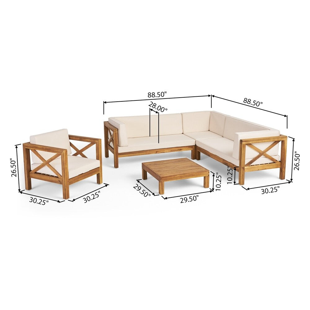 Ensemble canapé sectionnel et fauteuil club d'extérieur Brava en acacia par Christopher Knight Home