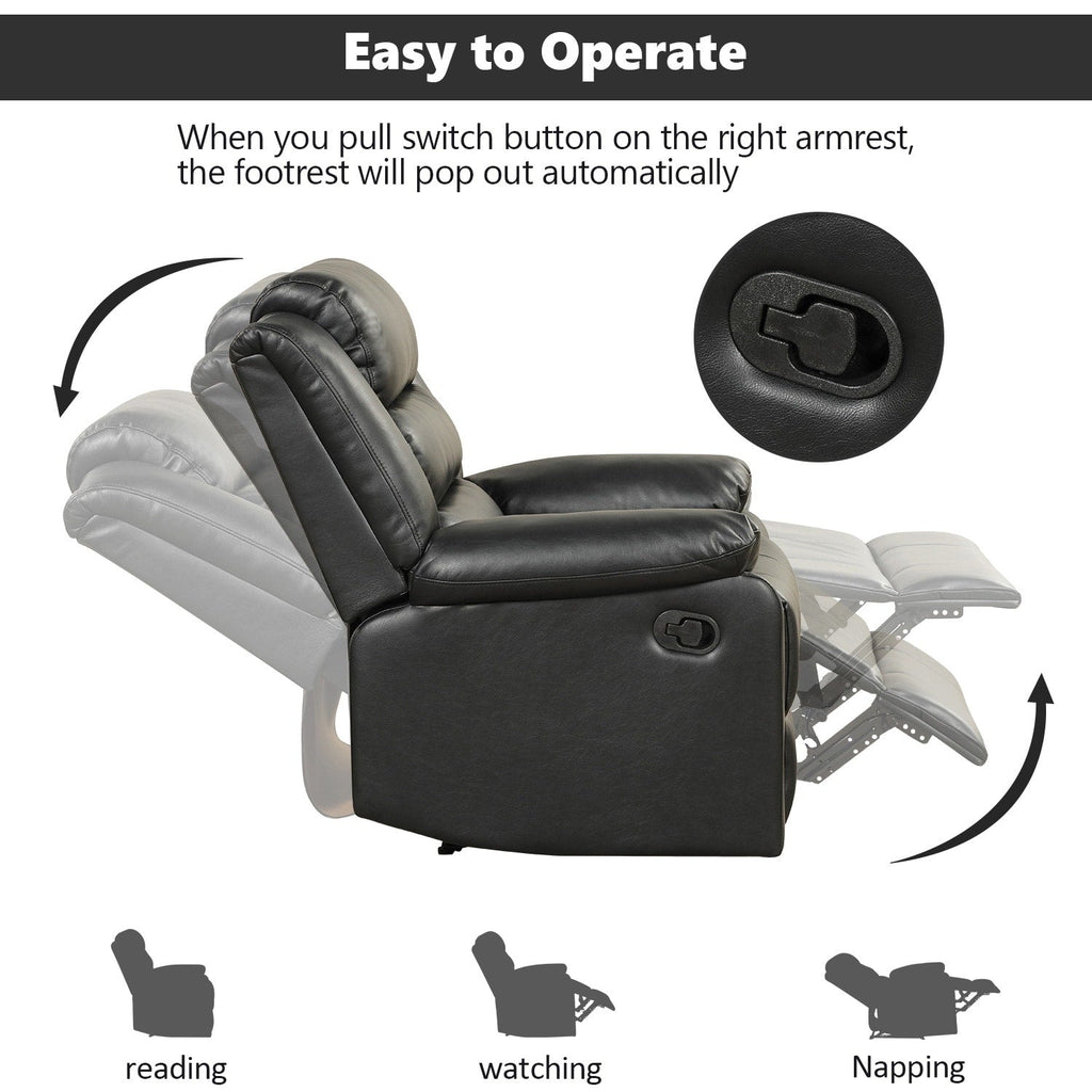 Fauteuil inclinable manuel en cuir PU respirant avec accoudoirs et dossier rembourrés