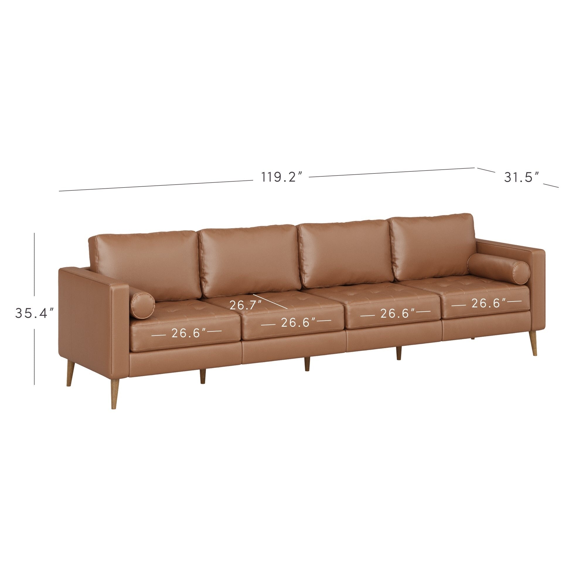 Canapé Breeze Mid-Century Modern, canapé en cuir avec coussin capitonné et cadre en bois massif