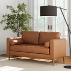 Canapé Breeze Mid-Century Modern, canapé en cuir avec coussin capitonné et cadre en bois massif