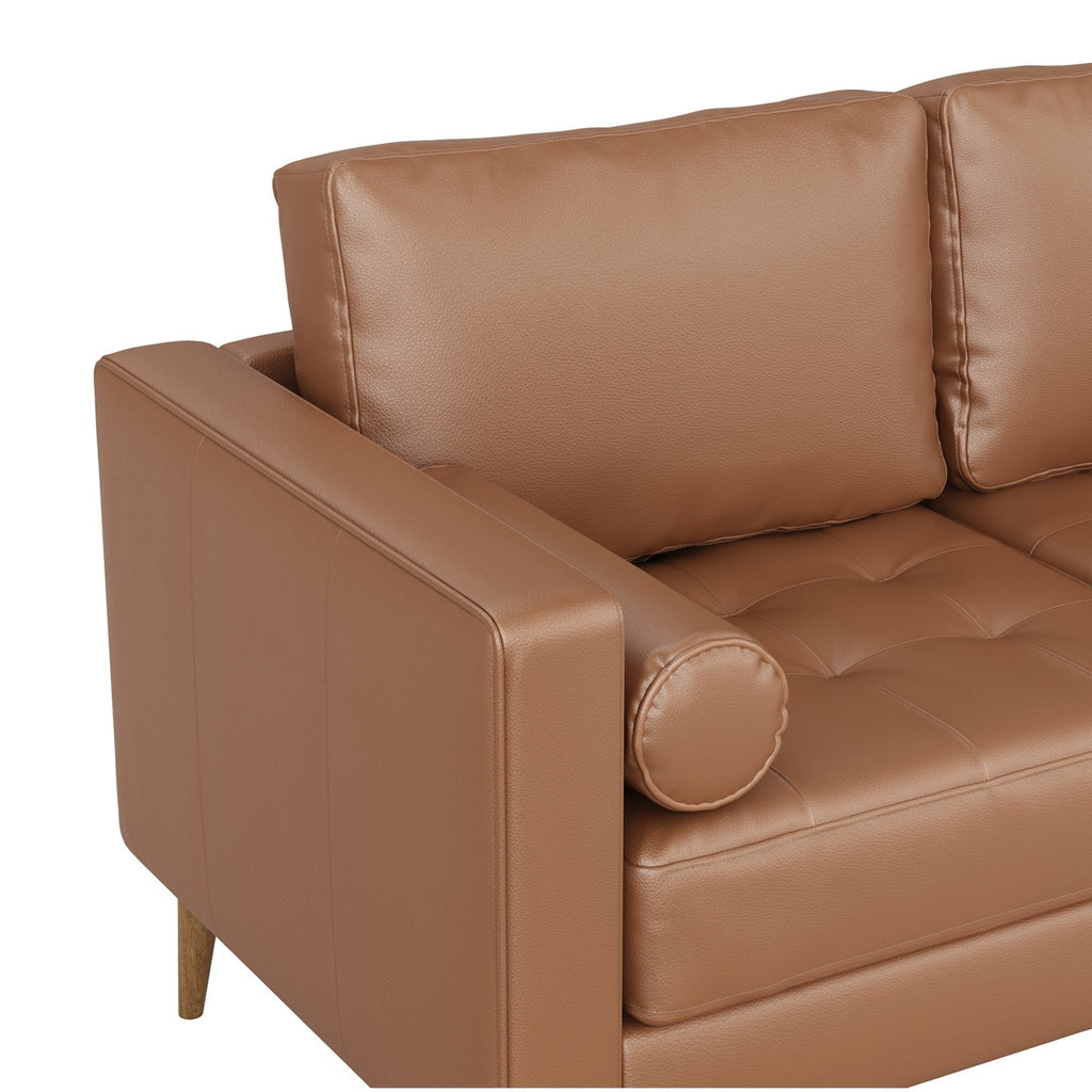 Canapé Breeze Mid-Century Modern, canapé en cuir avec coussin capitonné et cadre en bois massif