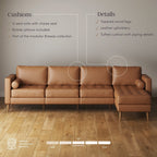 Canapé Breeze Mid-Century Modern, canapé en cuir avec coussin capitonné et cadre en bois massif