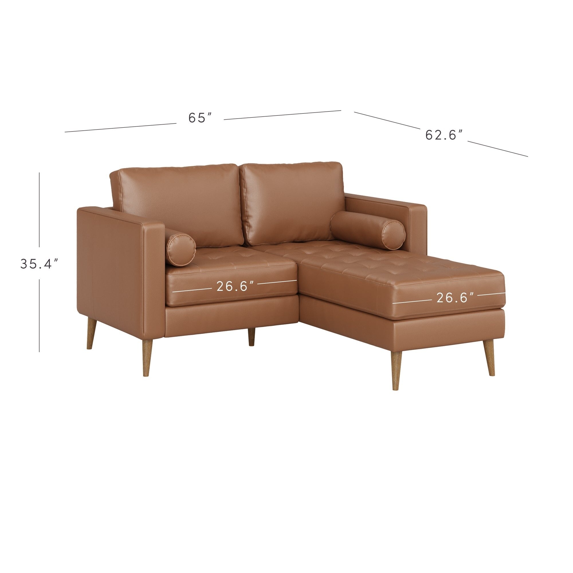 Canapé Breeze Mid-Century Modern, canapé en cuir avec coussin capitonné et cadre en bois massif