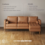 Canapé Breeze Mid-Century Modern, canapé en cuir avec coussin capitonné et cadre en bois massif