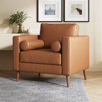 Canapé Breeze Mid-Century Modern, canapé en cuir avec coussin capitonné et cadre en bois massif