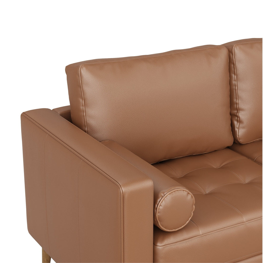 Canapé Breeze Mid-Century Modern, canapé en cuir avec coussin capitonné et cadre en bois massif