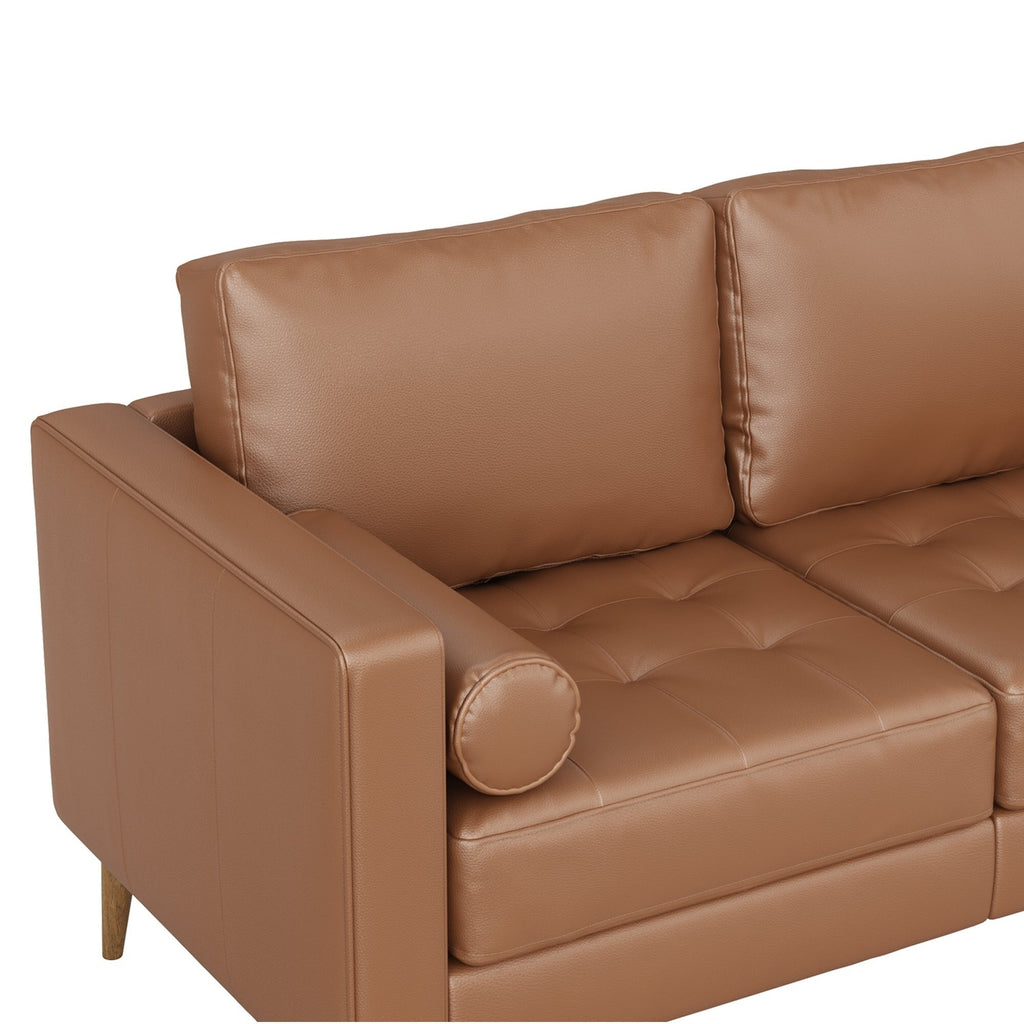 Canapé Breeze Mid-Century Modern, canapé en cuir avec coussin capitonné et cadre en bois massif