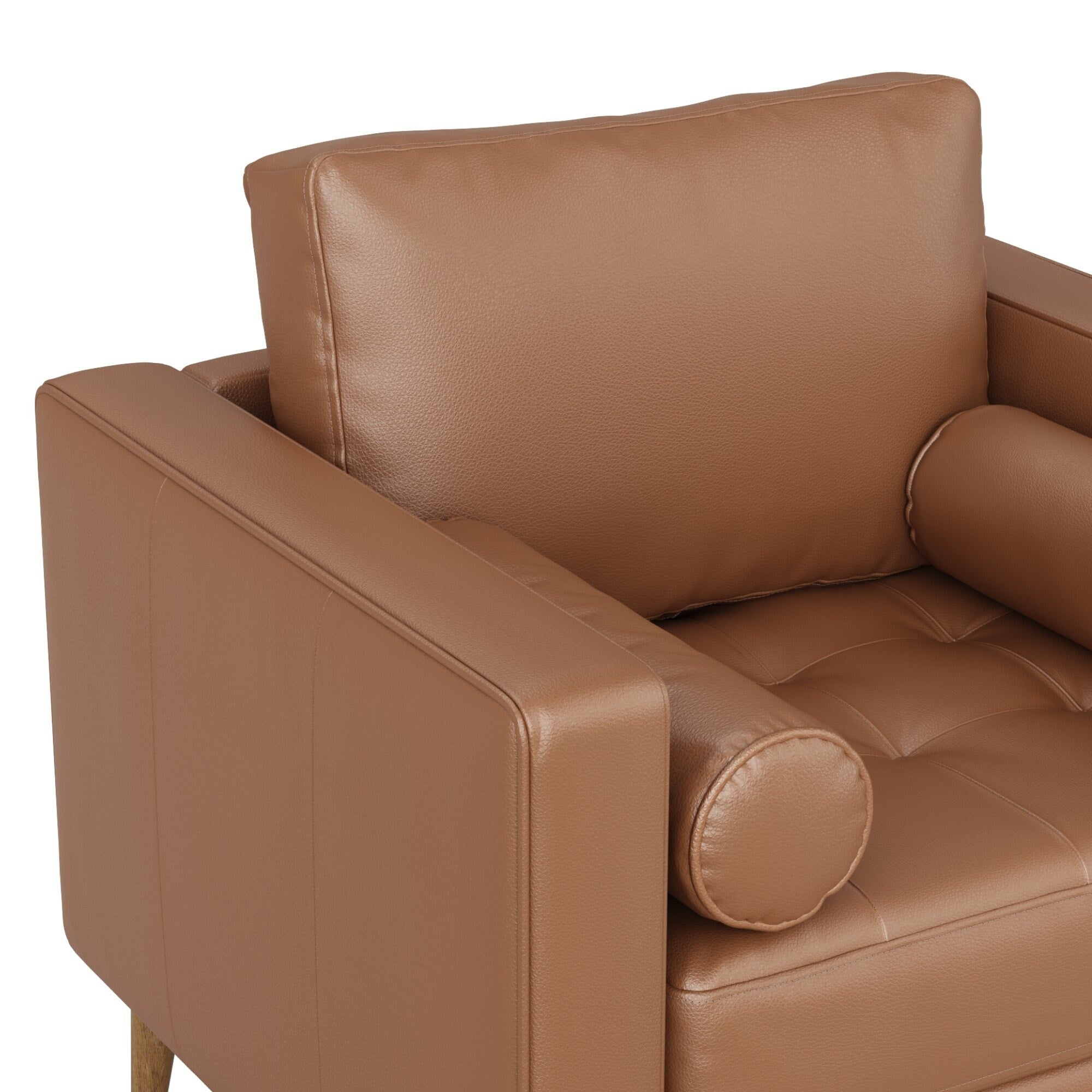 Canapé Breeze Mid-Century Modern, canapé en cuir avec coussin capitonné et cadre en bois massif