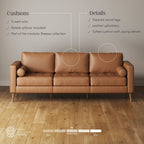 Canapé Breeze Mid-Century Modern, canapé en cuir avec coussin capitonné et cadre en bois massif