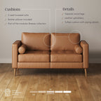 Canapé Breeze Mid-Century Modern, canapé en cuir avec coussin capitonné et cadre en bois massif