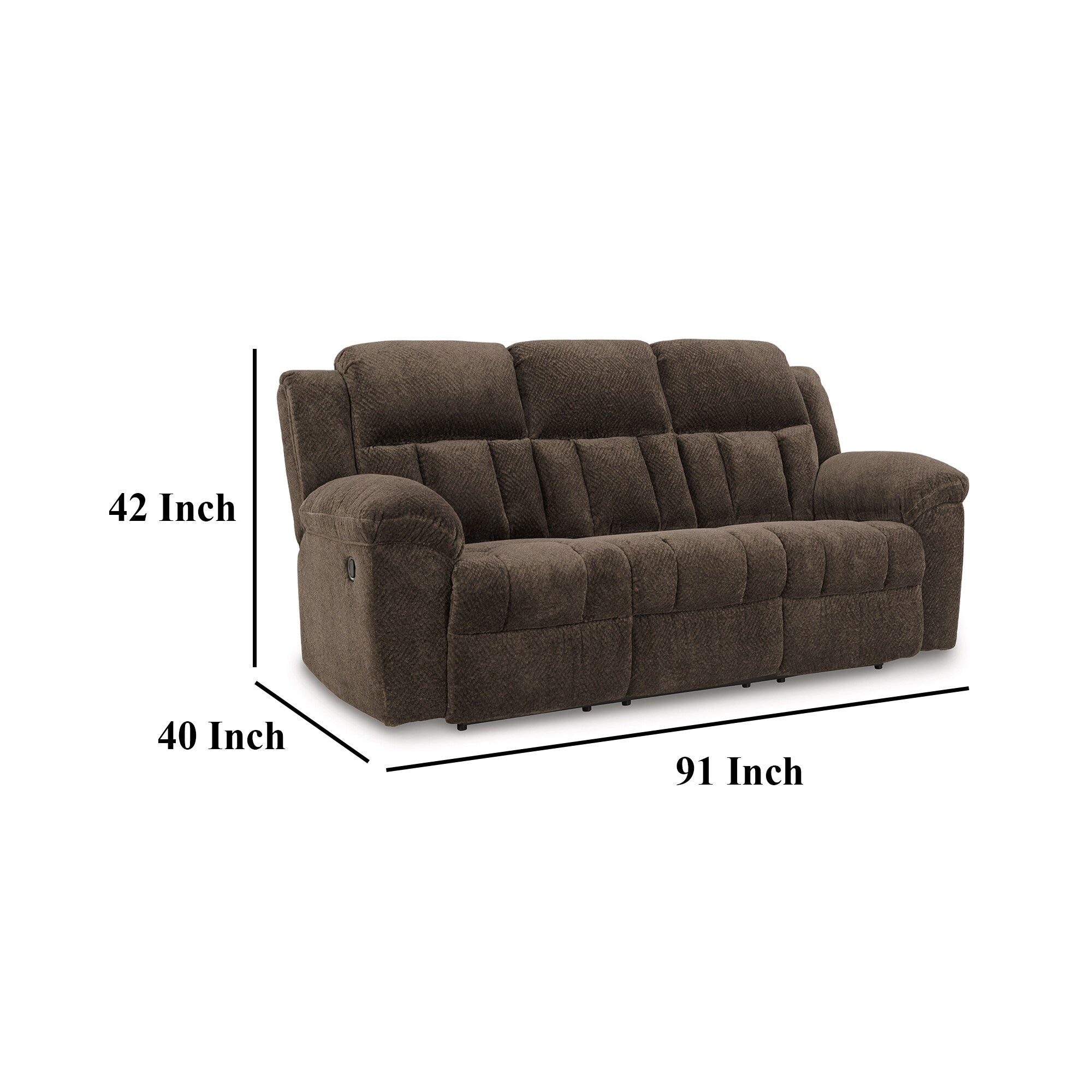 Canapé inclinable manuel Briar en polyester marron, accoudoirs coussinés, 230 cm