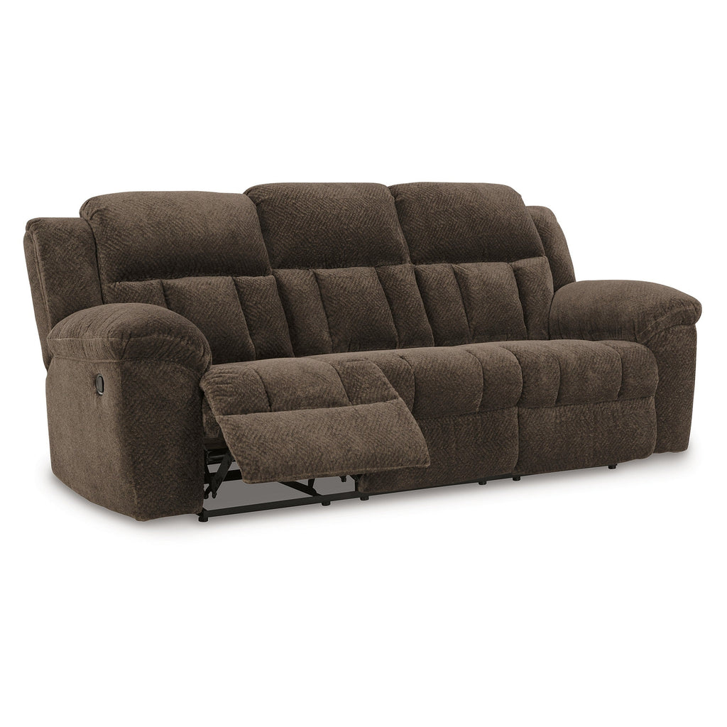 Canapé inclinable manuel Briar en polyester marron, accoudoirs coussinés, 230 cm