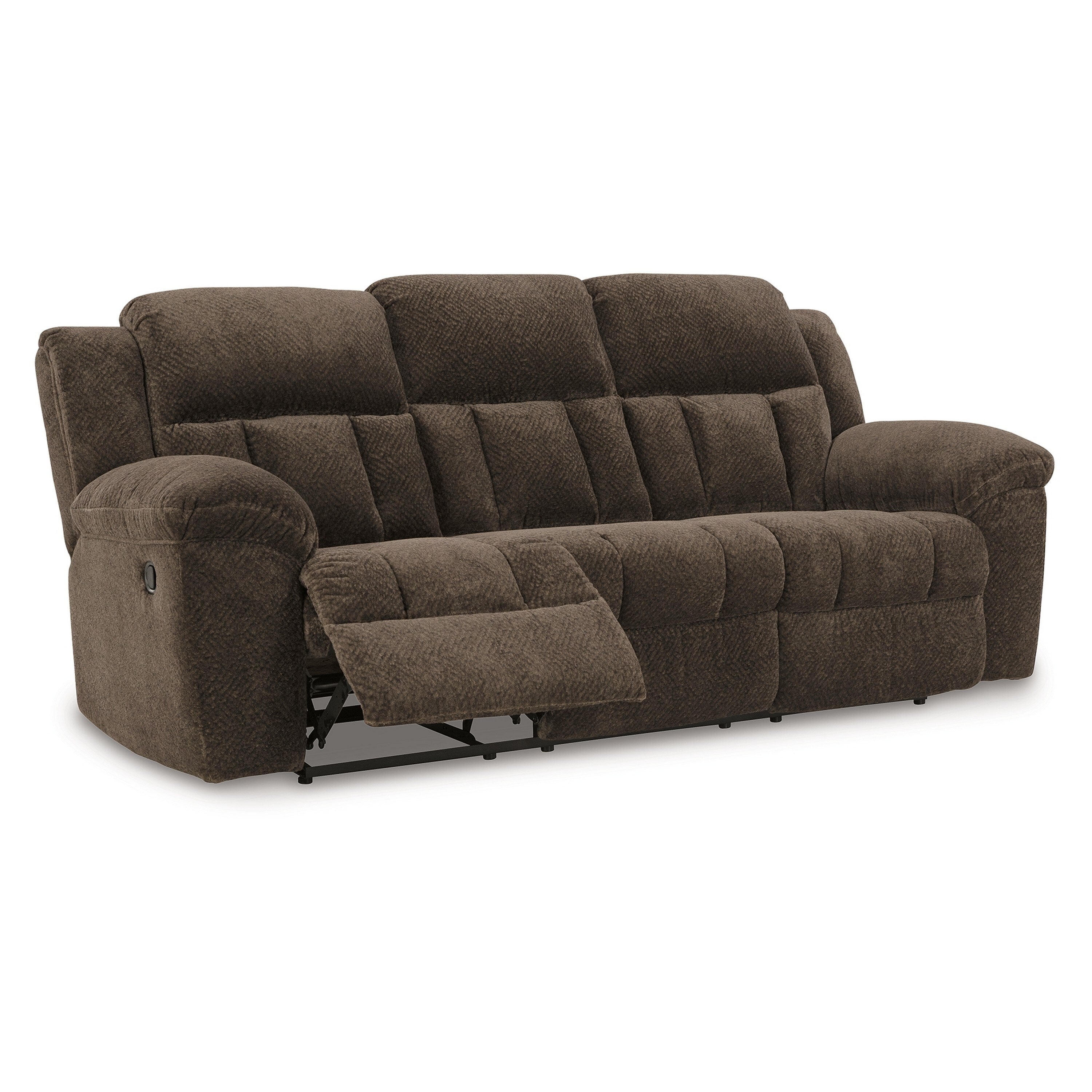 Canapé inclinable manuel Briar en polyester marron, accoudoirs coussinés, 230 cm