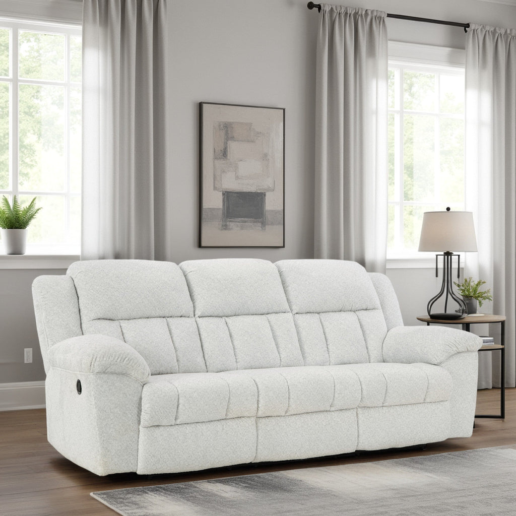 Canapé inclinable manuel Briar en polyester blanc, accoudoirs coussinés, 91 pouces