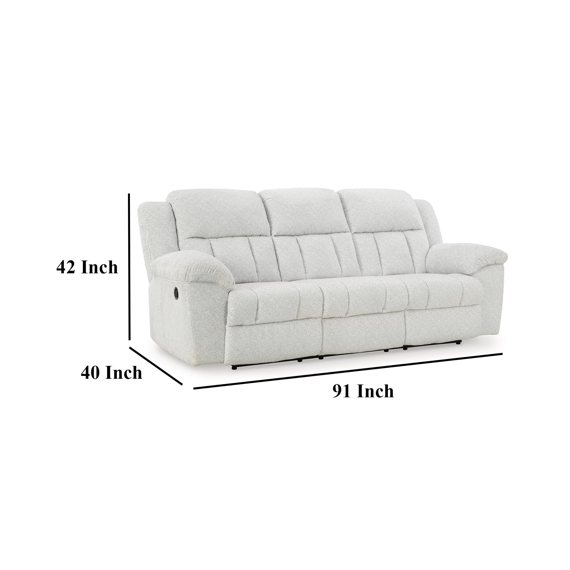 Canapé inclinable manuel Briar en polyester blanc, accoudoirs coussinés, 91 pouces