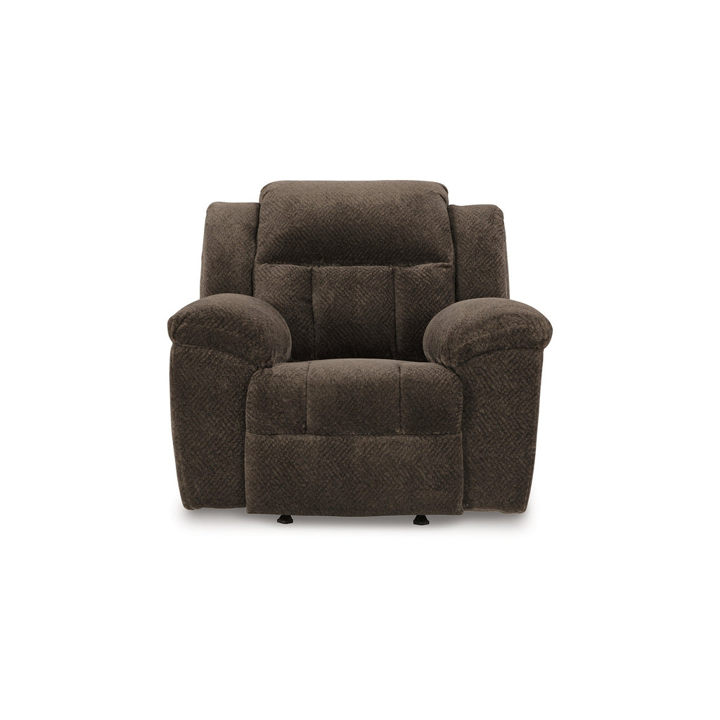Fauteuil inclinable à bascule manuel Briar, polyester marron, accoudoirs coussinés