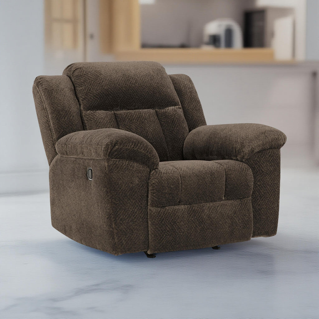 Fauteuil inclinable à bascule manuel Briar, polyester marron, accoudoirs coussinés