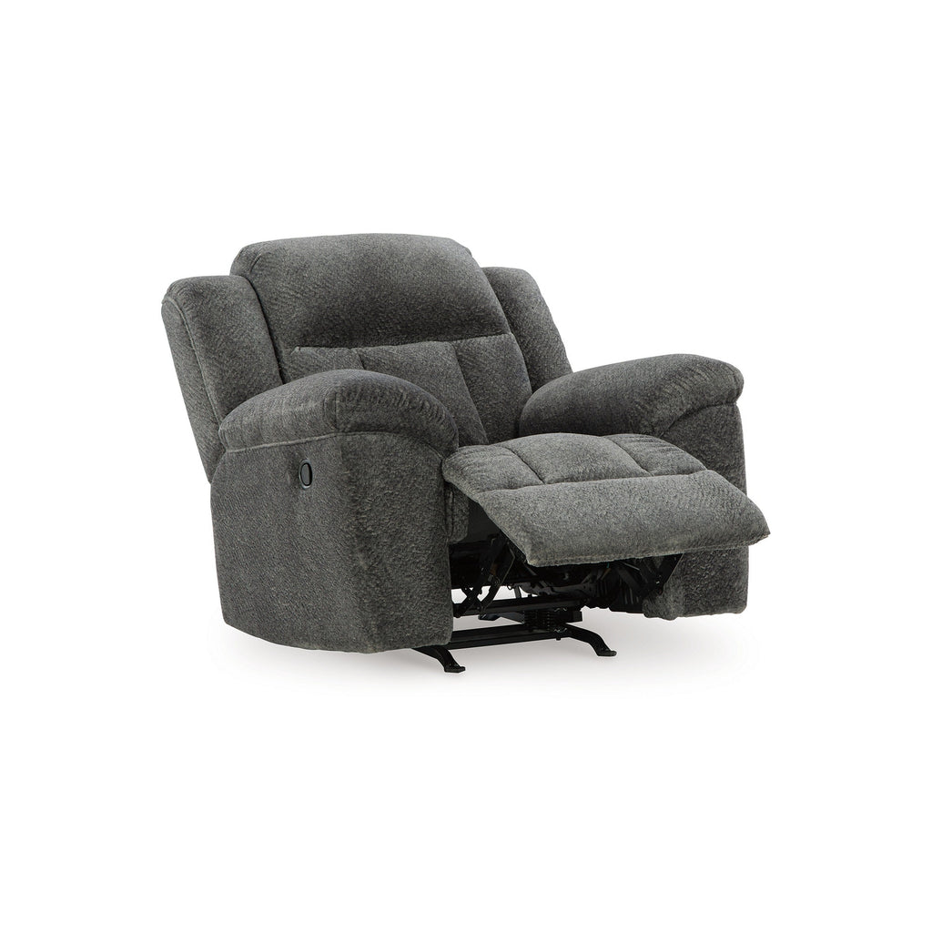 Fauteuil inclinable à bascule manuel Briar, polyester gris foncé, accoudoirs coussinés