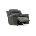 Fauteuil inclinable à bascule manuel Briar, polyester gris foncé, accoudoirs coussinés
