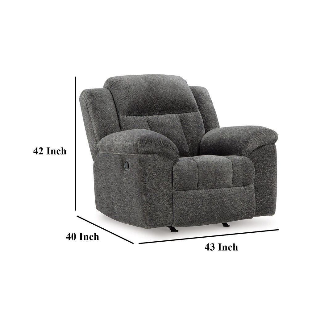 Fauteuil inclinable à bascule manuel Briar, polyester gris foncé, accoudoirs coussinés