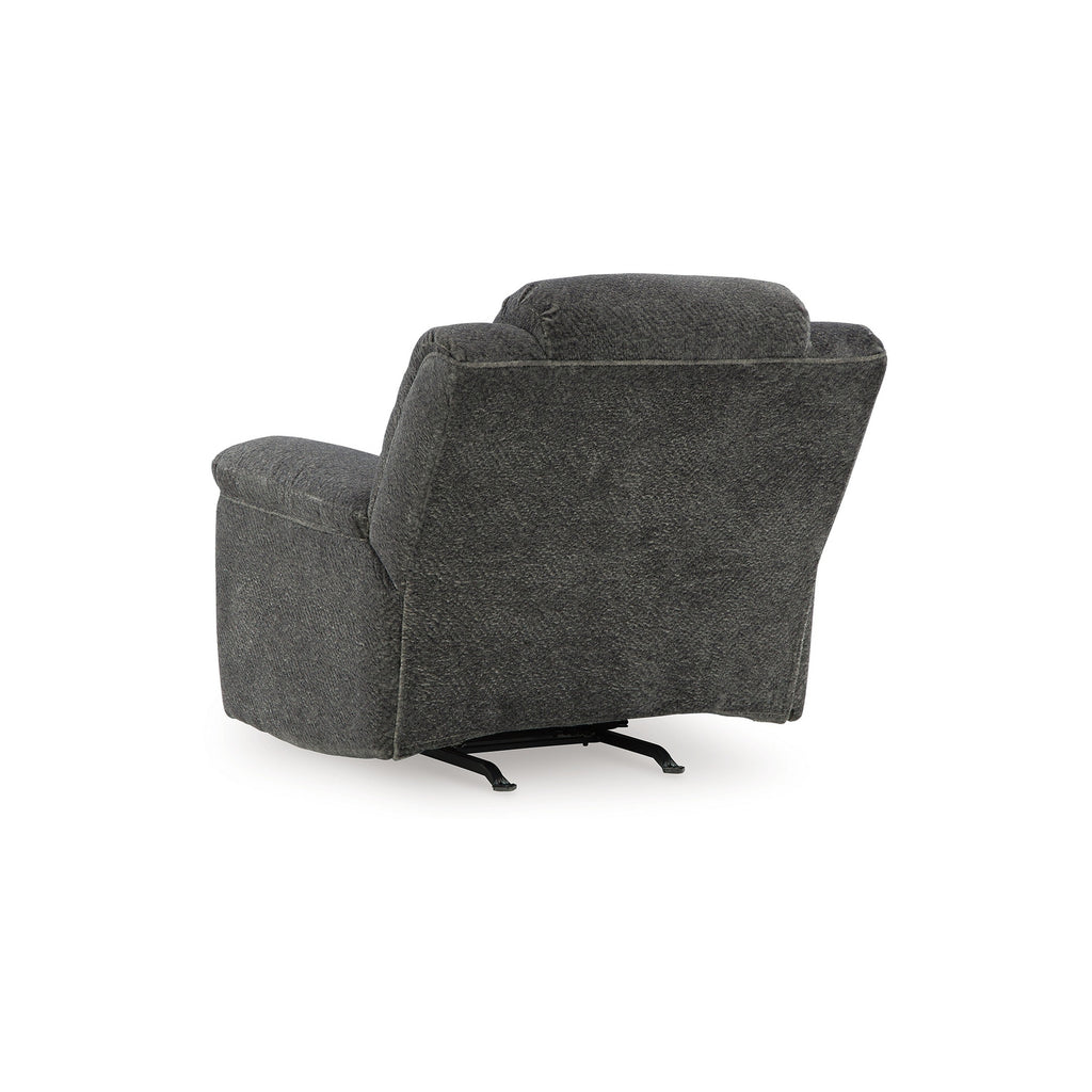 Fauteuil inclinable à bascule manuel Briar, polyester gris foncé, accoudoirs coussinés
