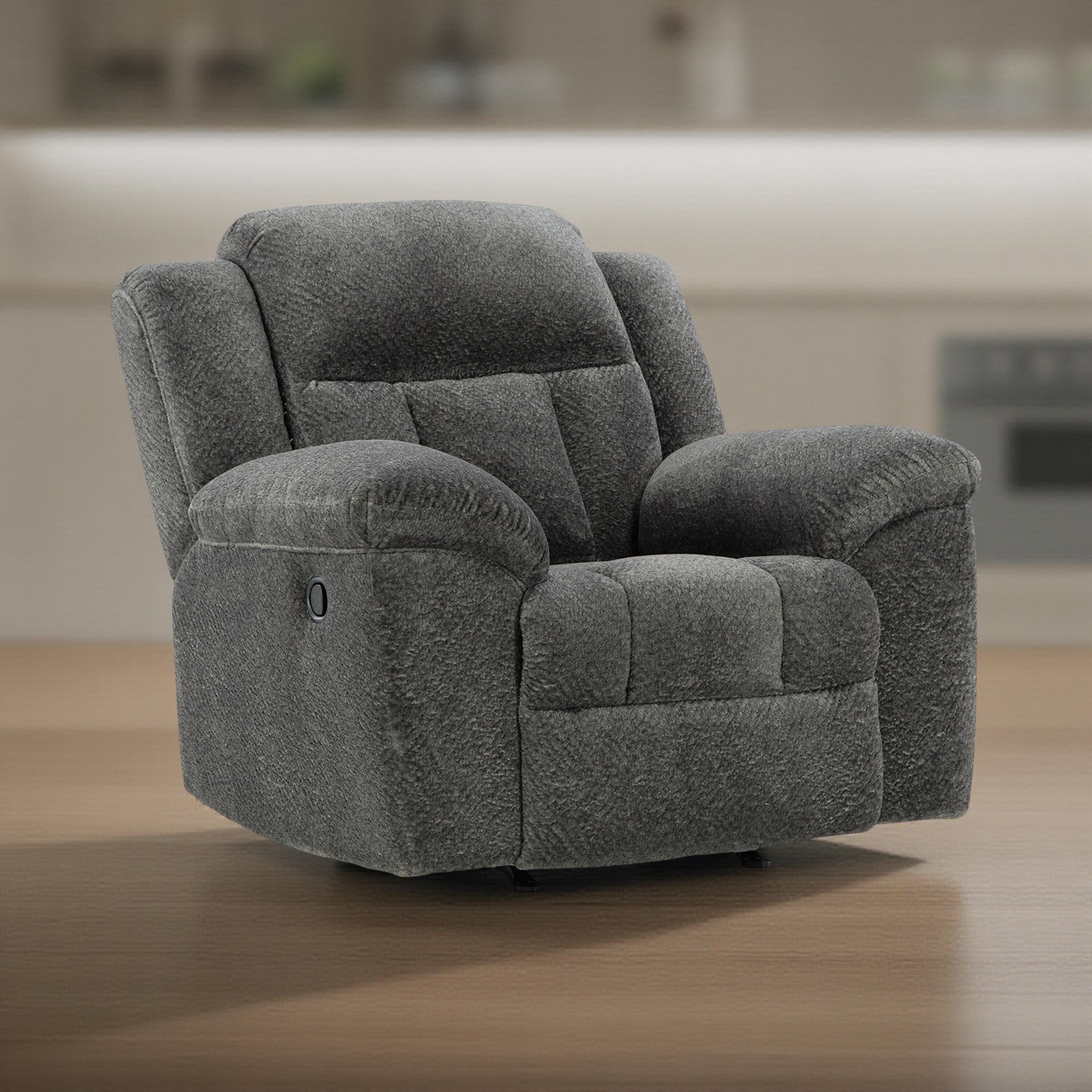 Fauteuil inclinable à bascule manuel Briar, polyester gris foncé, accoudoirs coussinés