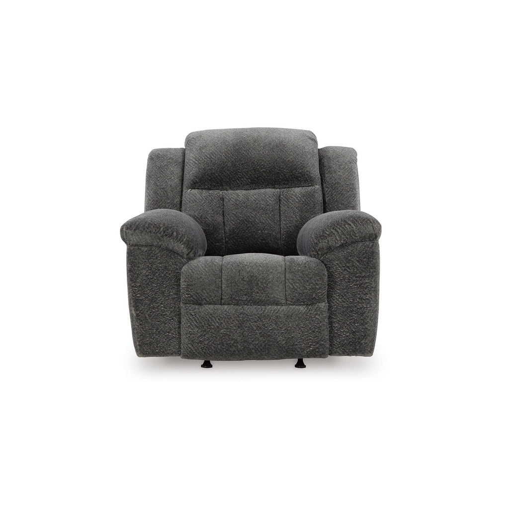 Fauteuil inclinable à bascule manuel Briar, polyester gris foncé, accoudoirs coussinés