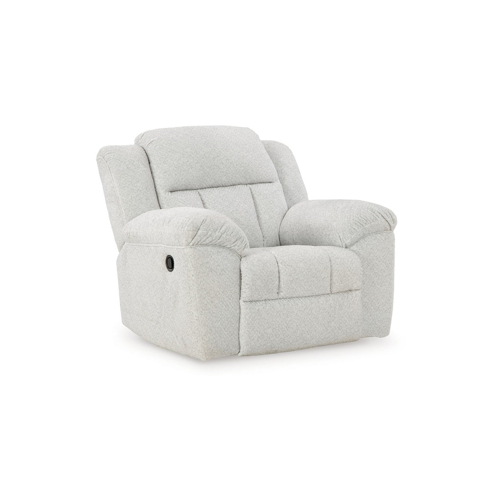 Fauteuil inclinable à bascule manuel Briar, polyester blanc, accoudoirs coussinés