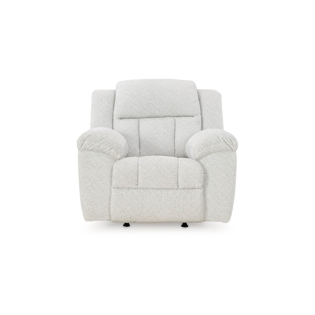 Fauteuil inclinable à bascule manuel Briar, polyester blanc, accoudoirs coussinés