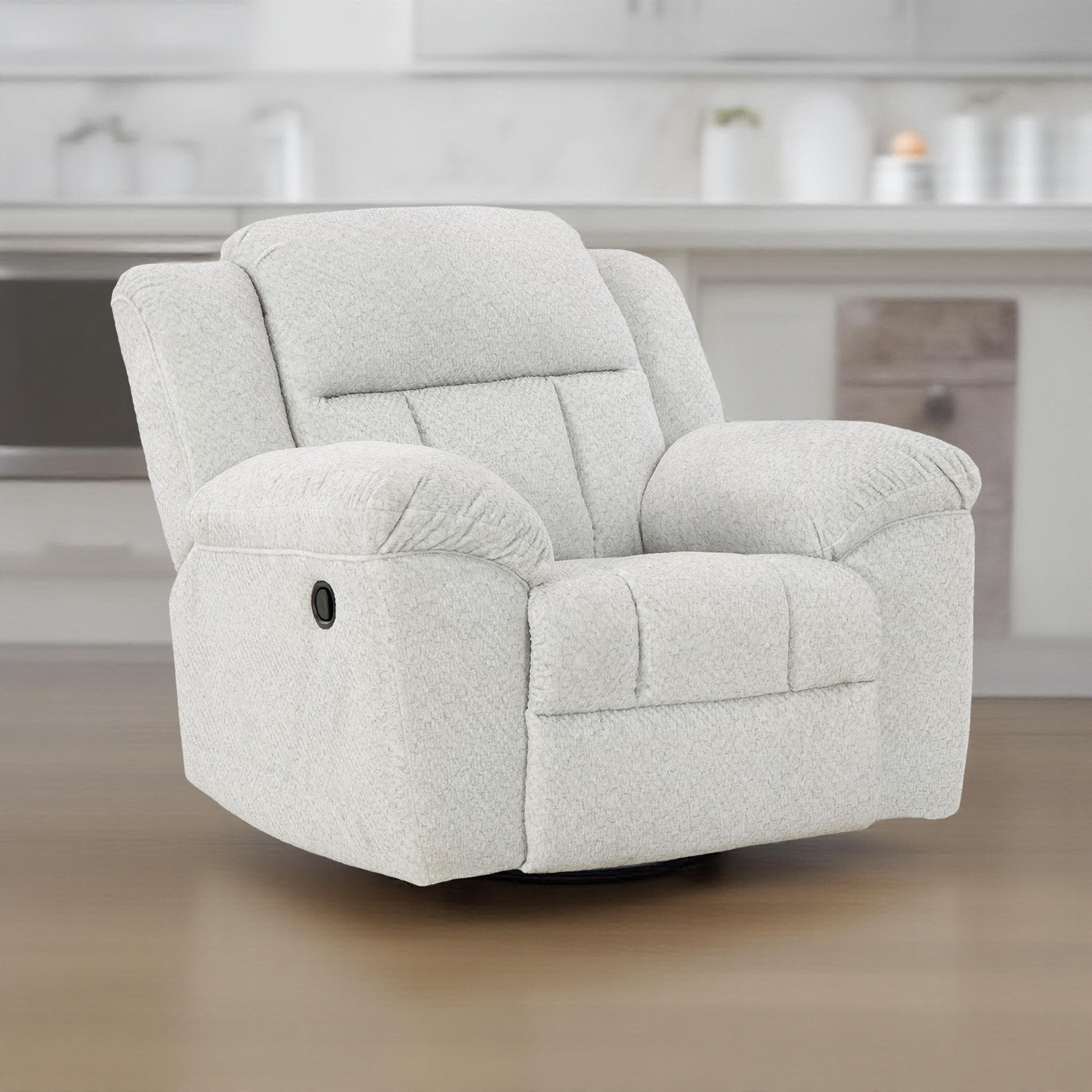 Fauteuil inclinable à bascule manuel Briar, polyester blanc, accoudoirs coussinés