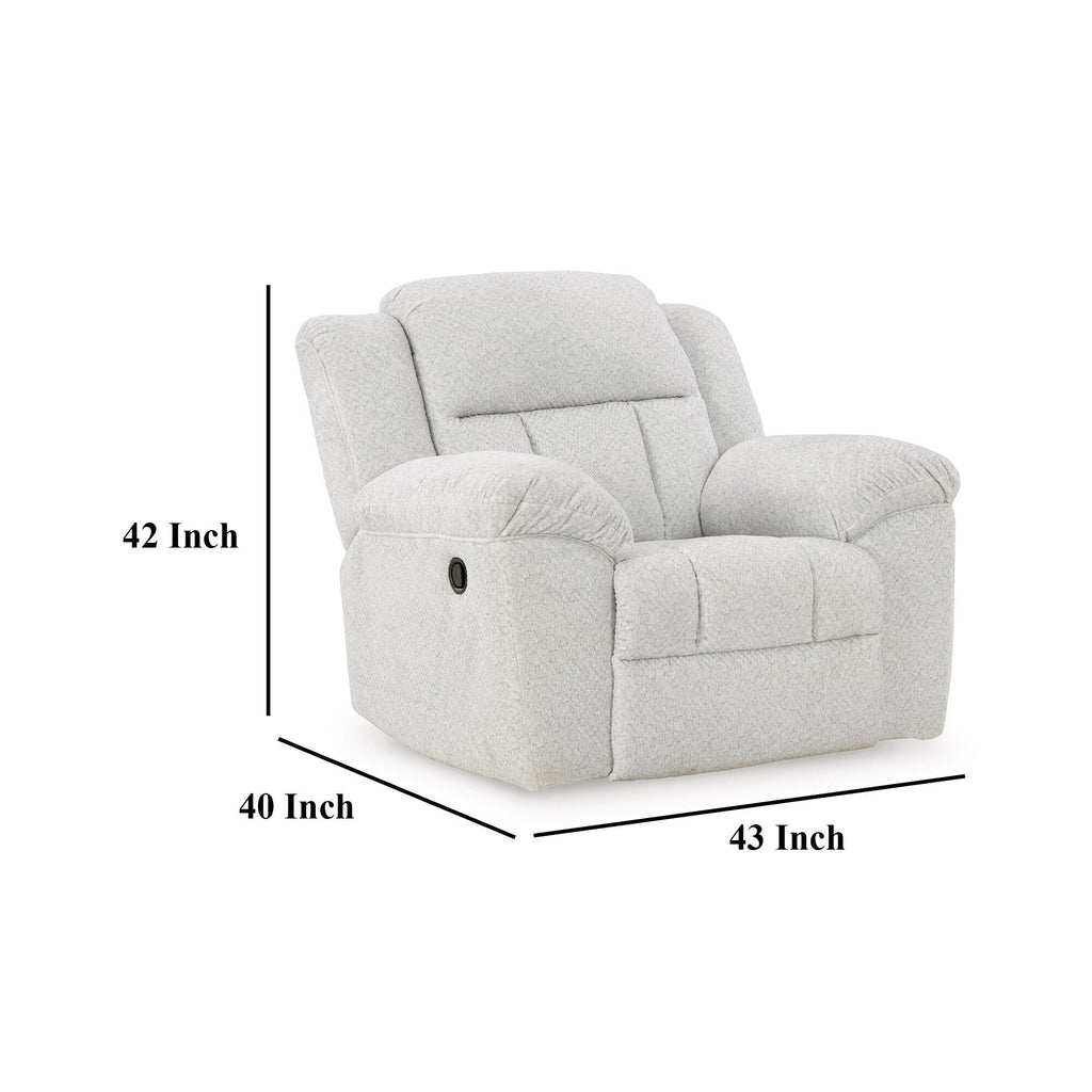 Fauteuil inclinable à bascule manuel Briar, polyester blanc, accoudoirs coussinés