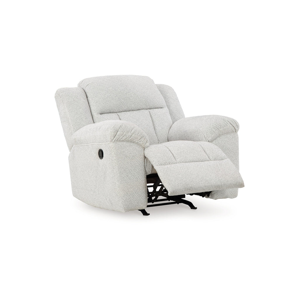 Fauteuil inclinable à bascule manuel Briar, polyester blanc, accoudoirs coussinés