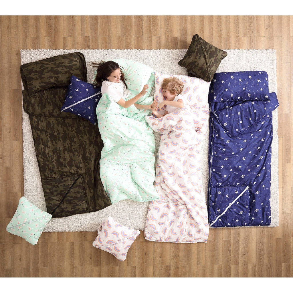 Tapis de sieste pliable Brielle Home à imprimé camouflage vert avec oreiller intégré