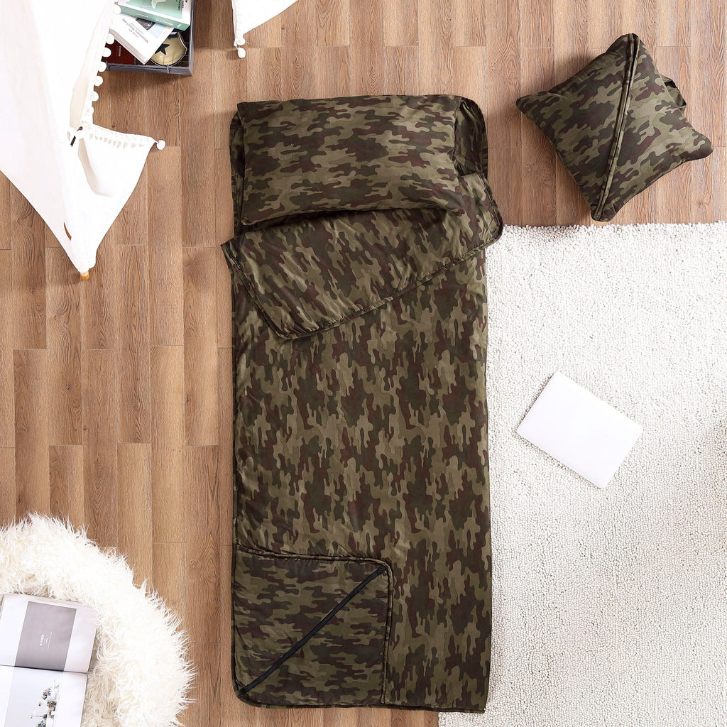 Tapis de sieste pliable Brielle Home à imprimé camouflage vert avec oreiller intégré