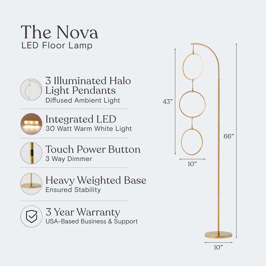 Lampadaire industriel Brightech Nova 74 po à 3 anneaux lumineux à DEL ultra-lumineux avec variateur à 3 voies